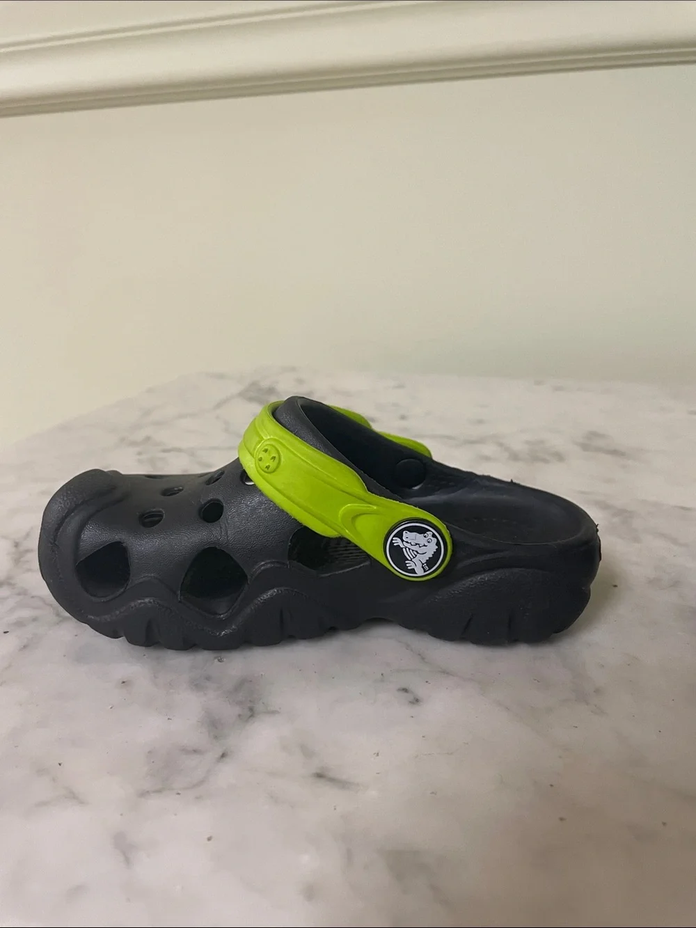 Crocs Kids Black and Lime Green - Size 7